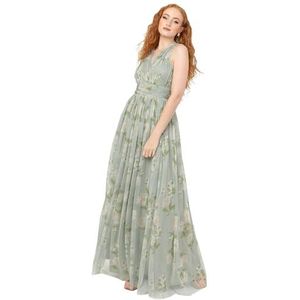 Anaya with Love Maxi-jurk Dames Mouwloze V-Hals Wrap Tulle Tailleband A-lijn Sleutelgat Rug Bruidsmeisje Bruiloft Guest Prom, Saliegroen Gebloemd 8, Sage Green Floral, 36