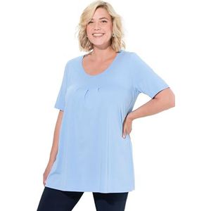 Ulla Popken Dames grote maten grote maten plus size T-shirt, sierplooien, A-lijn, ronde hals, halflange mouwen, modal, lichtblauw, 42-44