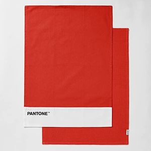 Pantone™ Set van 2 theedoeken, 50 x 70 cm, 100% katoen, 220 g, 1 effen met logo en 1 honingraatpatroon, 2 stuks, rood