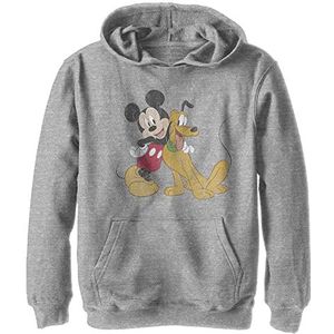 Disney Characters Mickey and Pluto Boy's Hooded Pullover Fleece, Athletic Heather, Small, Athletic Heather, S