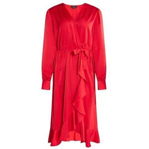 EYOTA Midi jurk met lange mouwen voor dames, rood, XS