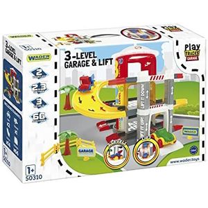 Wader 50310 Play Tracks Garage Multi Level parkeergarage op 3 niveaus met 2 hoogwaardige voertuigen, vanaf 12 maanden, kleurrijk, standaard