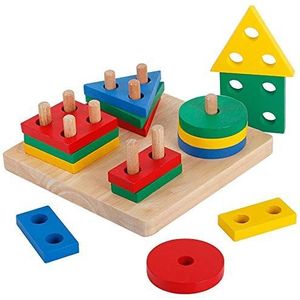 Afunti Leer Geometrische Vormen Puzzel voor kinderen Houten Stapelspeelgoed - Perfect peuterspeelgoed aanbevolen Houten Puzzel speelgoed voor 1 2 3 jarigen