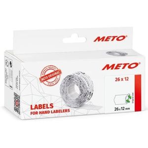 METO etiketten voor etiketteerapparaten (26x12 mm, 1-regelig, 6000 stuks, afneembaar, voor METO, Contact, Sato, Avery, Tovel, Samark, etc.), 6 rollen, wit