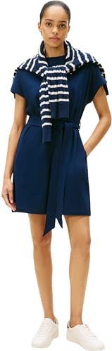 Tommy Hilfiger Dames gouden knoop jersey F&F jurk WW0WW49239 Flare jurk, blauw, XXS, Blauw (Donker Nacht Marine), XXS