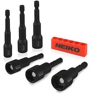 NEIKO 10191A Magnetische Moer Driver Set, 6-delige Impact Moer Driver Set, MM, 8 tot 14mm, 2-9/16 inch Lange Moer Driver Bit Set voor Impact Drill, Cr-V Metrisch