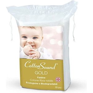 COTTON SOUND Gold Baby Faldine 60 stuks voor kinderen, 100% hydrofiele katoen, geruit, 9 x 11 cm, hypoallergeen en biologisch afbreekbaar, dermatologisch getest, vervaardigd in Italië