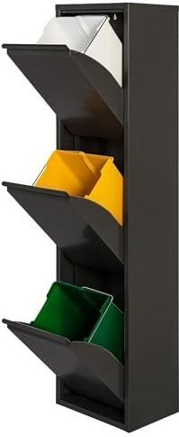 WELL HOME MOBILIARIO & DECORACIÓN - Afvalemmer - Mat Zwart - 3 Vakken - 51 Liter