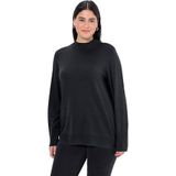 Ulla Popken Dames, opstaande kraag, lange mouwen, geribbelde manchetten pullover, zwart, 42/44
