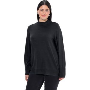 Ulla Popken Dames, opstaande kraag, lange mouwen, geribbelde manchetten pullover, zwart, 42/44