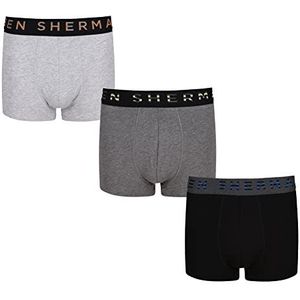 Ben Sherman Superzachte boxershorts voor heren, in grijs/houtskool/zwart katoen met contrasterende elastische tailleband, multipack van 3 stuks, Grijs, S