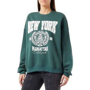 Koton Dames Ribbed Crew Neck Printed Varsity Sweatshirt, Groen (814), XL