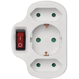 EMOS P00282 meervoudige stopcontact, 3-voudige stekkeradapter met schakelaar: 2x Euro + 1x geaarde stopcontact, kinderbeveiliging, wit