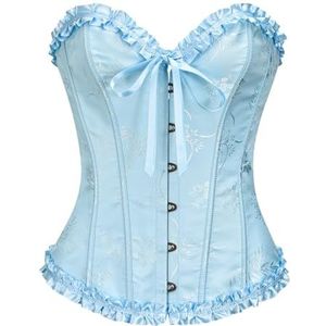YUNAR Mooie bloemenkant voor dames, met kant, uitgebeend, overbuste-korset, bustier-lingerie, bodyshaper-top, Blauw, L