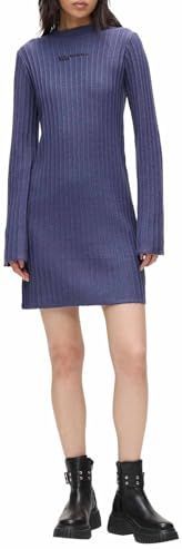 Karl Lagerfeld Jeans, Dames, Plisse Gebreide Jurk, Regular Fit, Blauw, S