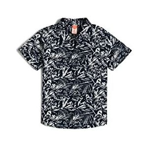 Koton Babyboys Shirt met korte mouwen, zakdetail, katoen, bloemenprint, blauw design (6d1), 3-4 Jaar