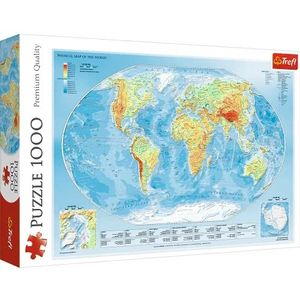 Trefl - Fysieke kaart van de wereld puzzel - 1000 elementen, Kaart, Wereld, Continent, Oceaan, Zee, Onderwijs, Doe-het-zelf puzzel, Creatief Vermaak, Cadeau, Plezier, Klassieke puzzel