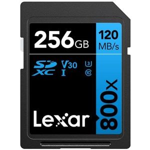 Lexar High-Performance 800x 256GB SD Kaart, SDXC UHS-I Geheugenkaart, tot 120 MB/s lezen, 45 MB/s schrijven, voor point-and-shoot camera's, mid-range DSLR, HD-camcorder (LSD0800256G-BNNAG)