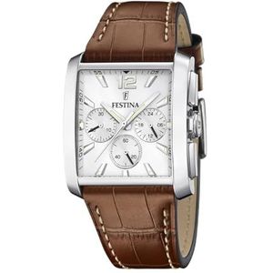 Festina Heren analoog kwartshorloge met leren armband F20636/1, zilver-bruin., Riem