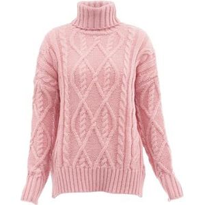 myMo Coltrui voor dames, trendy gestructureerde pullover polyester, roze, maat M/L, roze, M