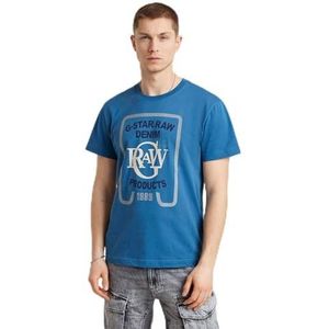 G-Starvoor mannen. D25012-336-937 Multi blauw T-shirt (XS), Casual, Katoen, Korte mouwen