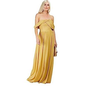 Gele gedrapeerde maxi-jurk met mouwen, 12, Gele Steen, 38
