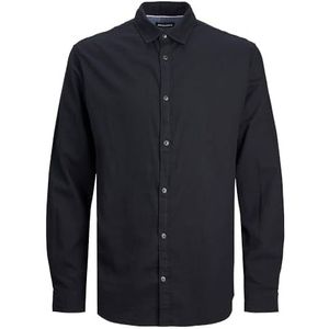 JACK & JONES heren Overhemd Jjegingham Twill Shirt L/S Noos, Zwart/Detail:/Solid/Slim Fit, XL