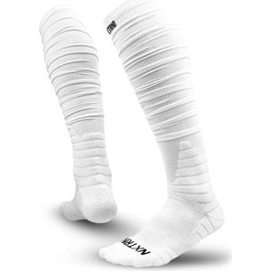 Nxtrnd XTD Scrunch Voetbalsokken, extra lange gewatteerde sportsokken voor heren en jongens, Wit, Small