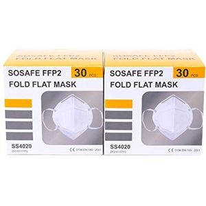 SOSAFE Adembeschermingsmasker FFP2 mondbescherming masker perfect voor mond- en neusbescherming beschermend masker 4-laags (2x 30 stuks), wit