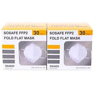 SOSAFE Adembeschermingsmasker FFP2 mondbescherming masker perfect voor mond- en neusbescherming beschermend masker 4-laags (2 x 30 stuks), wit
