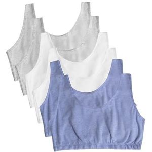 Fruit of the Loom Women's Built Up Tank Style Sports Bra 6 Pack, Heather Blue/White/Heather Grey, 48
