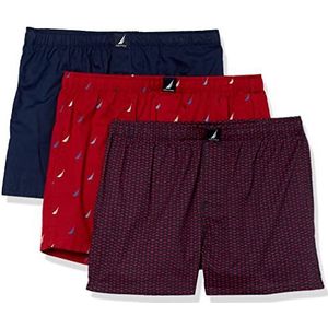 Nautica Katoenen geweven boxershorts voor heren, verpakking van 3 stuks, S