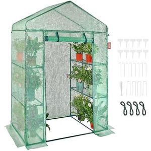 VEVOR foliekas 141x74,5x205cm Tomatenserre 15kg draagvermogen Kas Tuinhuis Koud frame PE materiaal Stalen buis Tomatenhuis Groentenserre met 4 planken Plantenhuis
