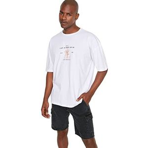 Trendyol Mannelijk Oversize Standaard Ronde Hals Geweven T-shirt Wit, Kleur: wit, L