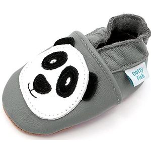 Dotty Fish Zachte lederen babyschoenen met antislip suede zolen. Jongens en meisjes. Grijze panda. 0-6 maanden.