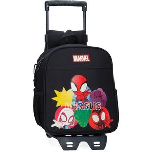 Joumma Marvel Versus Spidey Rugzak voor kleuterschool met trolley, zwart, 23 x 25 x 10 cm, polyester, 5,25 l, Zwart, Eén maat, kleuterrugzak met trolley