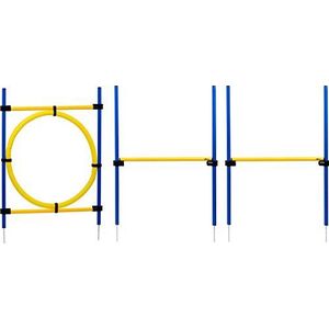 dobar 50808 Agility springset bestaande uit 4 stangen en springband, opgebouwd ca. 100 x 76 cm, geel/blauw.