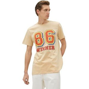 Koton Heren Varsity T-shirt bedrukt korte mouwen slim fit ronde hals T-shirt Kaffeebraun, Kaffeebraun, M
