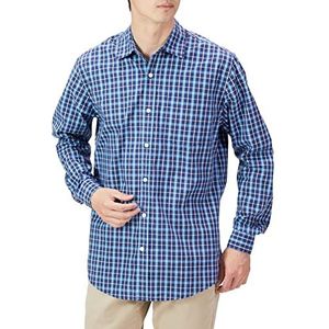 Amazon Essentials Men's Casual poplin overhemd met normale pasvorm en lange mouwen, Blauw Plaid, S
