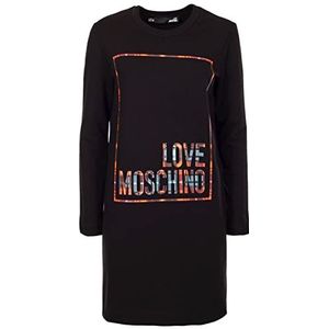 Love Moschino Dames Regular Fit lange mouwen met checked logo Box Shiny Print Jurk, zwart, 40