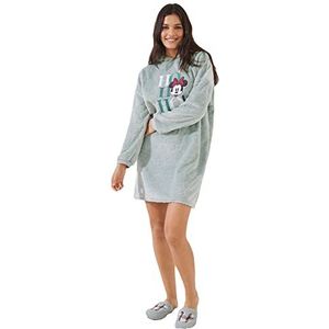 women'secret Kort fleece nachthemd met capuchon en oordetails voor dames, Celeste Y Blanco, S