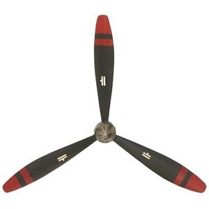 Deco 79 Industriële metalen 3-bladige propeller wanddecoratie, 25"" H x 22"" L, gepolijst zwart en rood