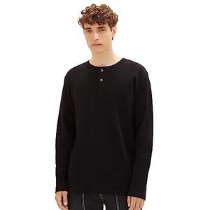 TOM TAILOR Denim Basic herenshirt met lange mouwen en Henyley-hals, 29999-zwart, L