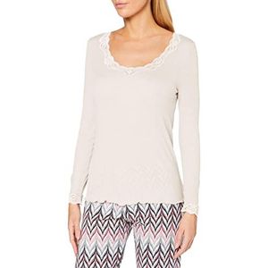 Calida Richesse Lace onderhemd voor dames, van scheerwol en zijde met bloemenkant aan de hals, Light ivoor, M