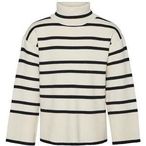 VERO MODA Meisjes Vmsaba Ls Rolnek Blouse Girl Pullover, Berk/Stripes: w. Zwart, 116 cm