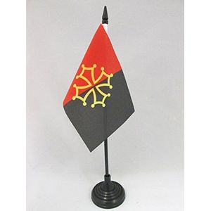 Occitania Tolosa Tafelvlag 15x10 cm - occitan Desk Vlag 15 x 10 cm - Zwarte plastic stok en voet - AZ FLAG