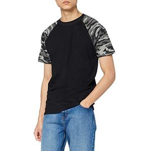 Urban Classics Raglan Contrast Tee T-shirt voor heren, zwart/donkercamouflage, 3XL