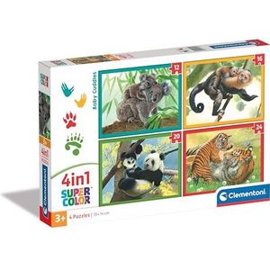 Clementoni - Supercolor Baby Cuddles-4 12, 16, 20 en 24 stukjes kinderen 3 jaar, puzzel dieren, Made in Italy, meerkleurig, 21532