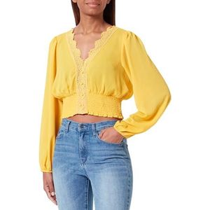 SIDONA Dames cropped blouse lange mouwen 21323488-SI01, geel, S, geel, S