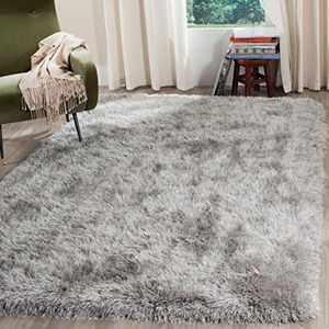Safavieh Shaggy tapijt, SG256, handgetuft polyester en microvezel Transctioneel. 160 x 230 cm zilver